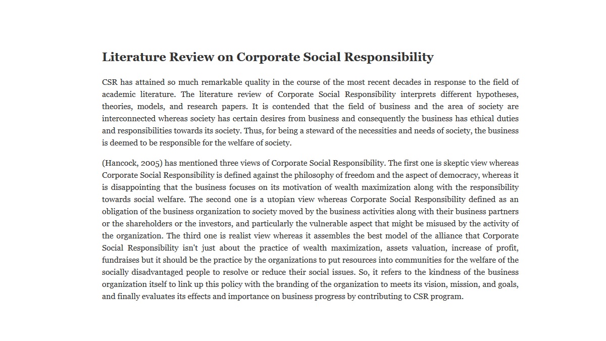 example of literature review social work