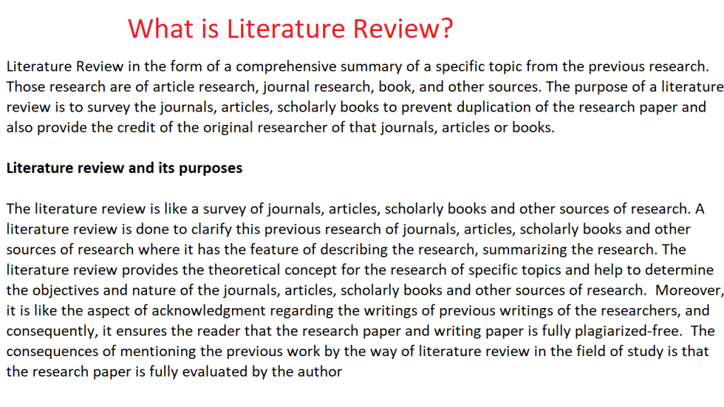 definition of review of the literature in research