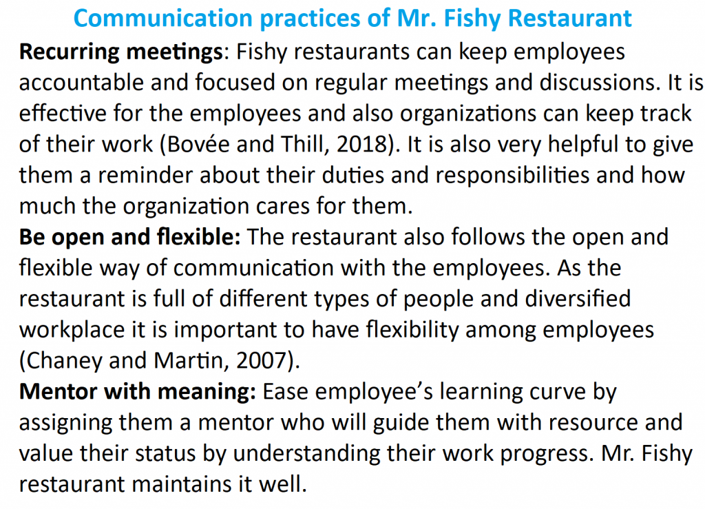 Communication practices of Mr. Fishy Restaurant