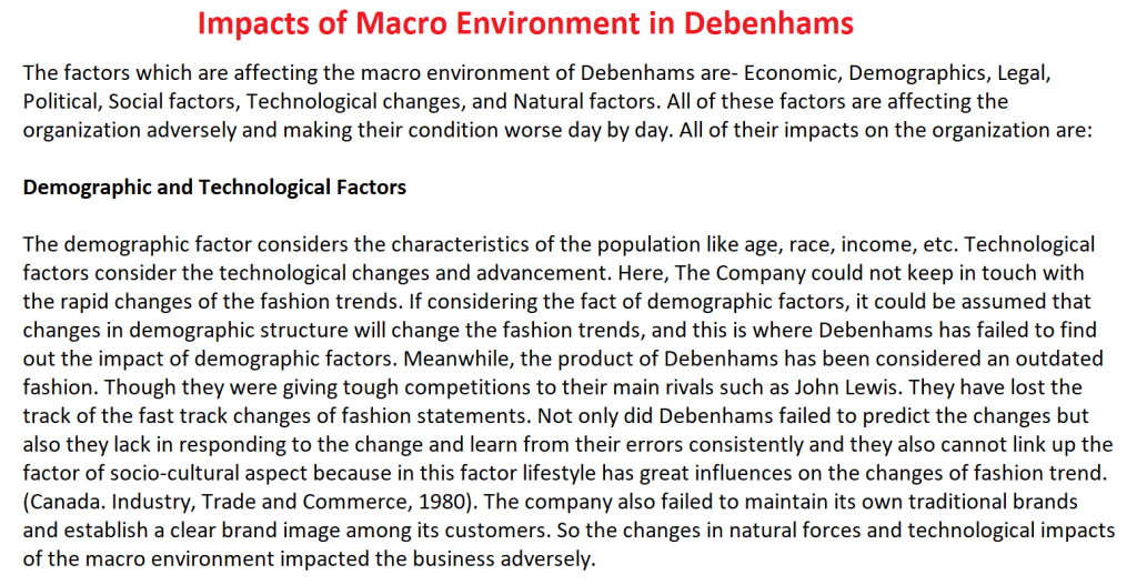 Impacts of Macro Environment in Debenhams