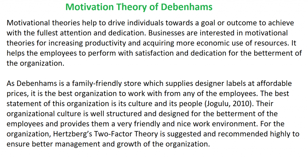 Motivation Theory of Debenhams