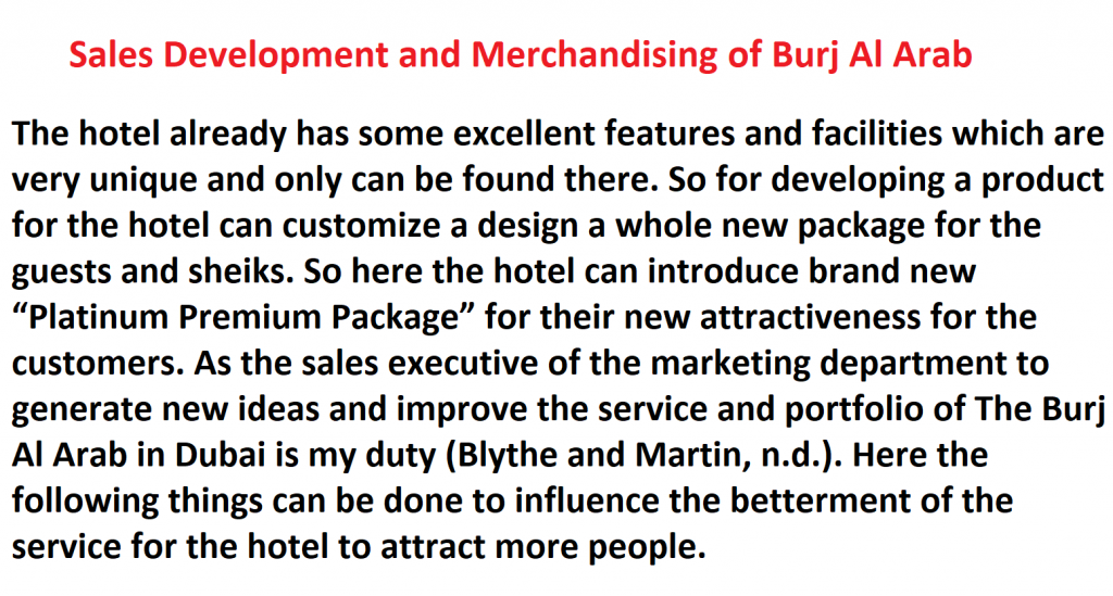 Sales Development and Merchandising of Burj Al Arab 